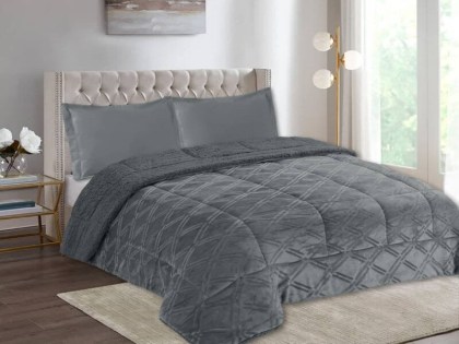 Κουβερτοπάπλωμα Ημίδιπλο Γκρι Flannel Με Sherpa Γαρύφαλλο | Γαρύφαλλο - Λευκά Είδη